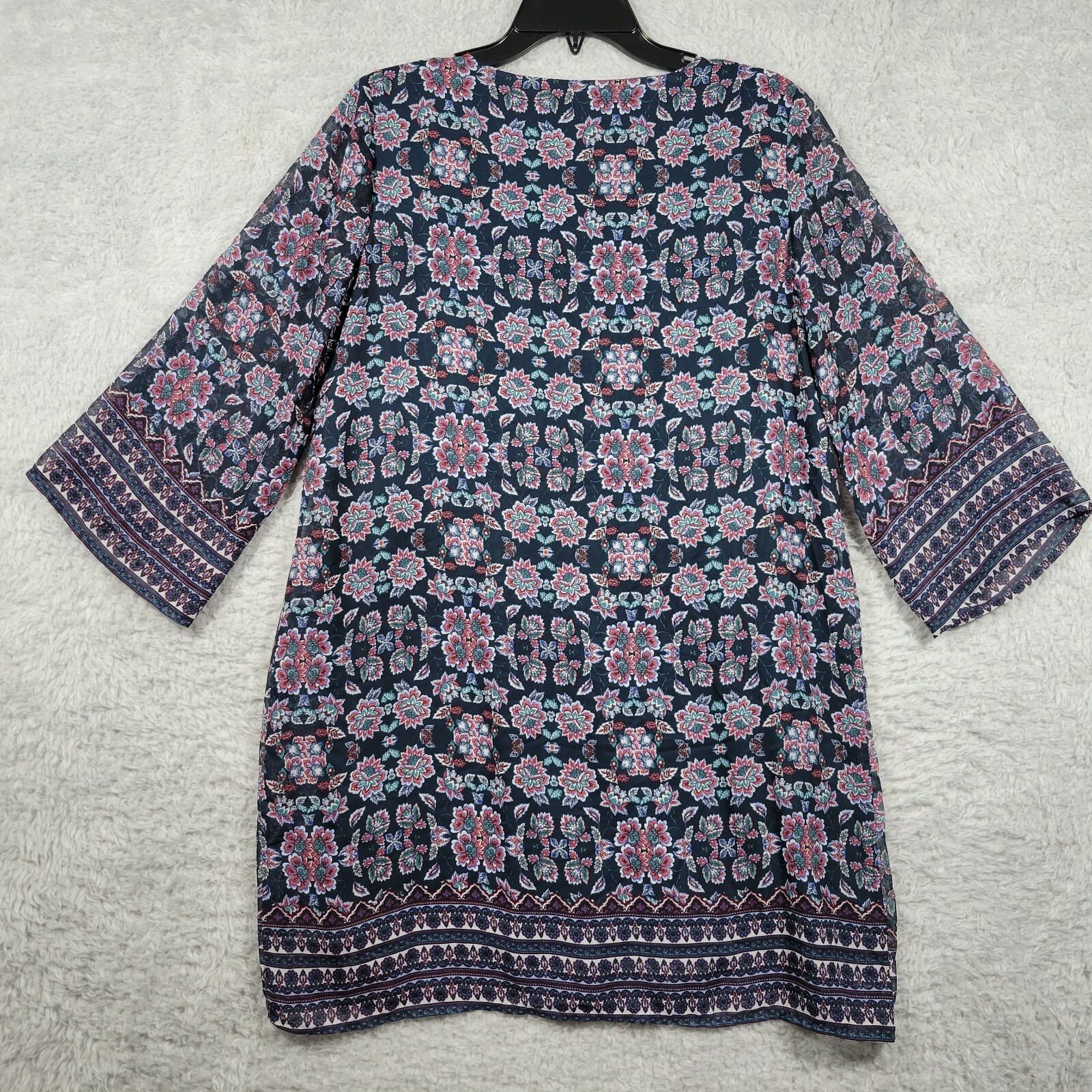 Blue Rain Dress Womens Medium Blue Green Floral Boho Chiffon Lined