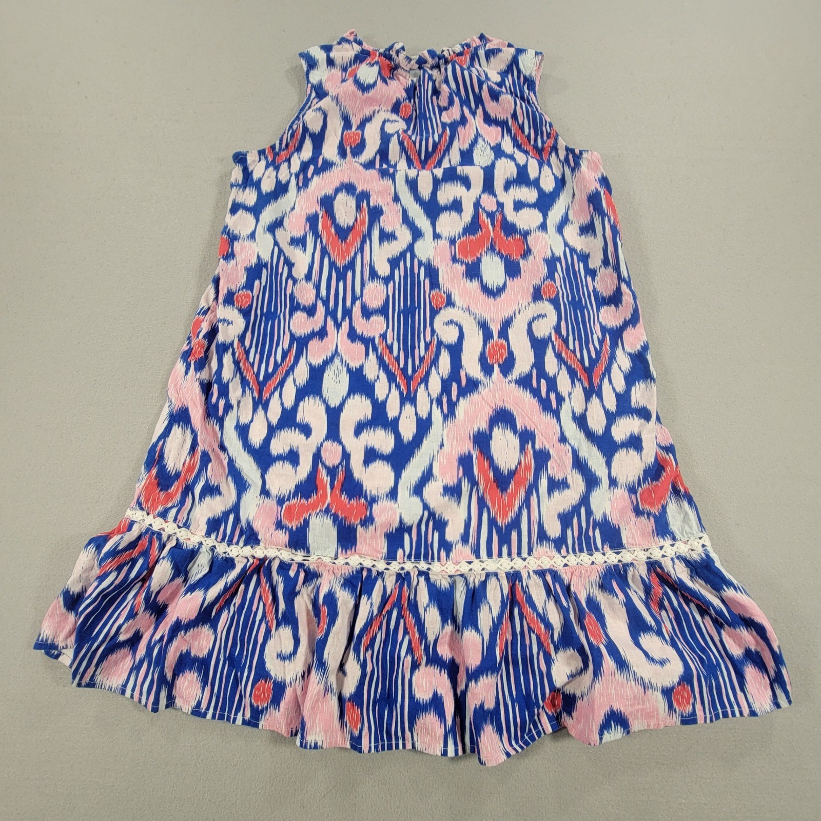 Crown & Ivy Ikat Tassel Shift Dress Linen Blend Sleeveless Ruffle Hem Women’s M