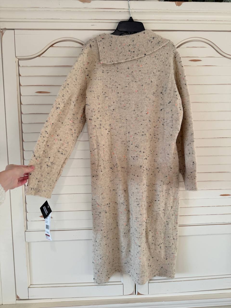 Sandra Darren Beige Speckled Cable Knit Sweater Dress Size L NWT Cozy Chic