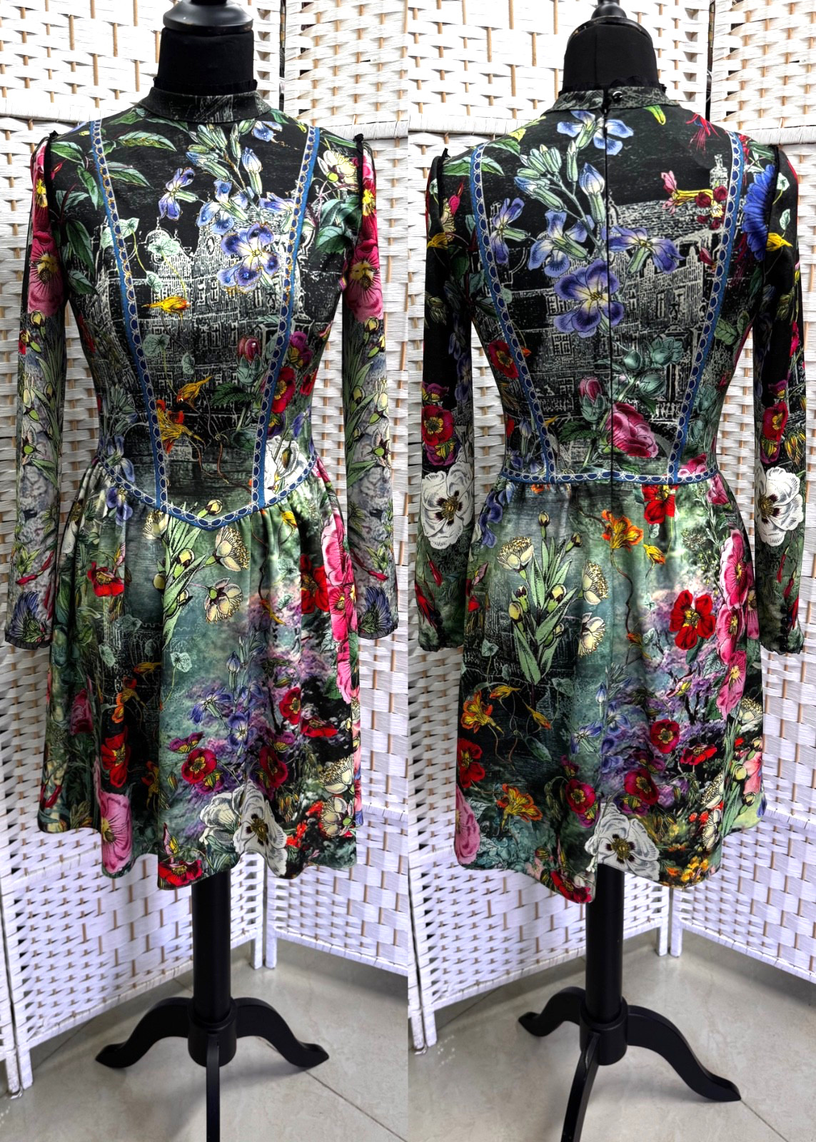 Michal Negrin Elegant Floral And Crystals Dress Size – 36 – NWT