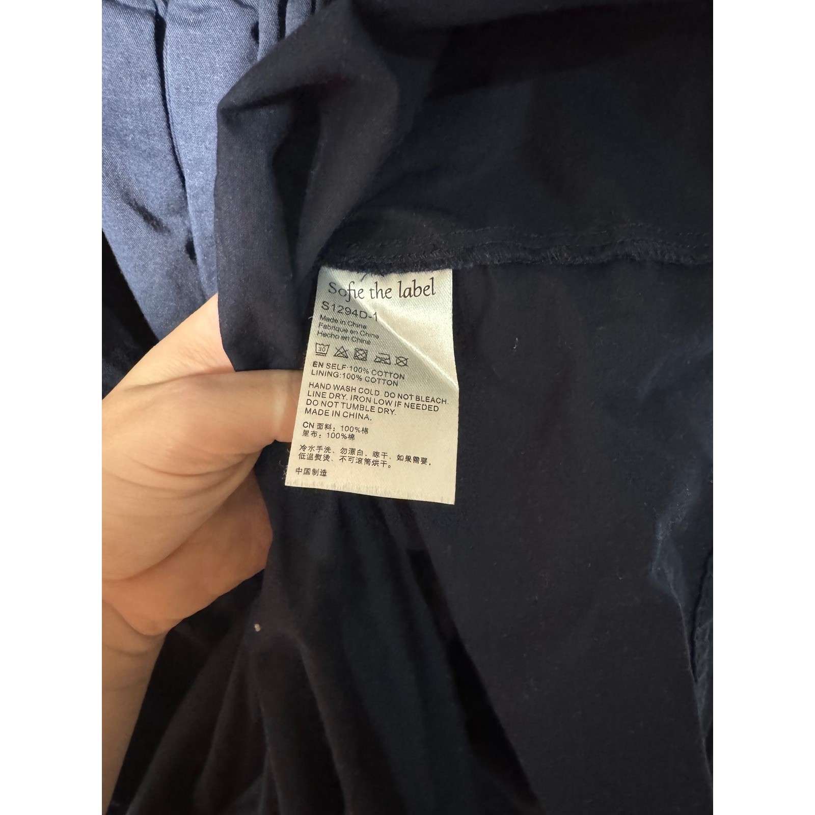 Sofie the label Navy Blue Cotton Puff Sleeve Smocked Mini Dress Womens Medium