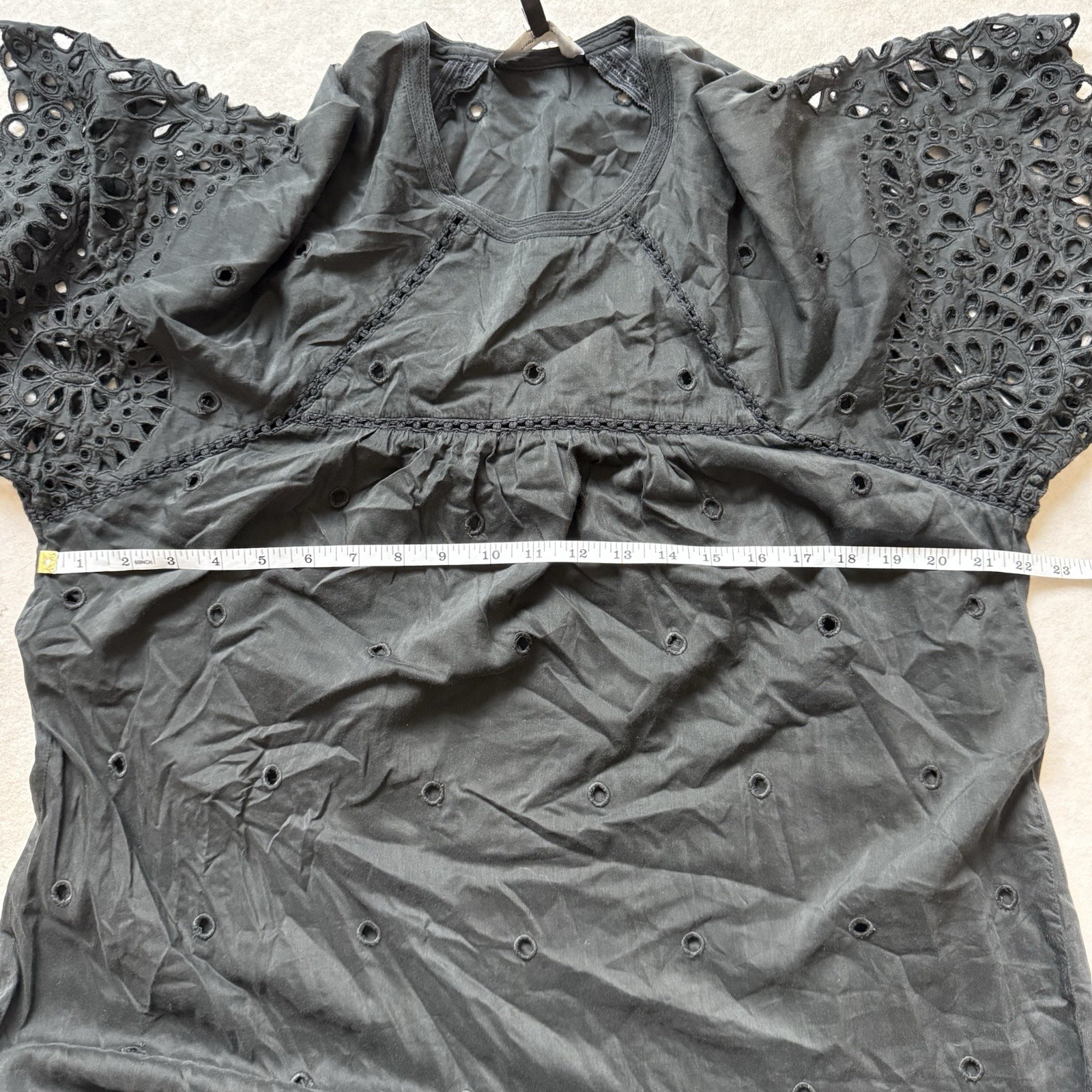 Isabel Marant N°1501 Black Cotton Silk Eyelet Boho Mini Dress Tunic FR 38 US 6