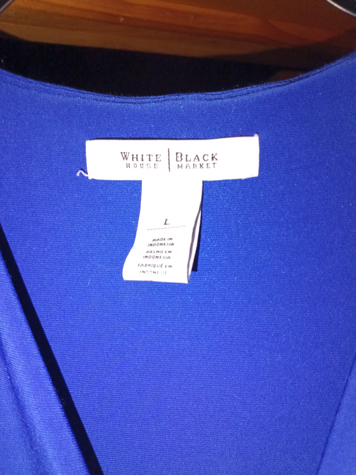 White House Black Market Royal Blue size large dress slimming knit lined ruched