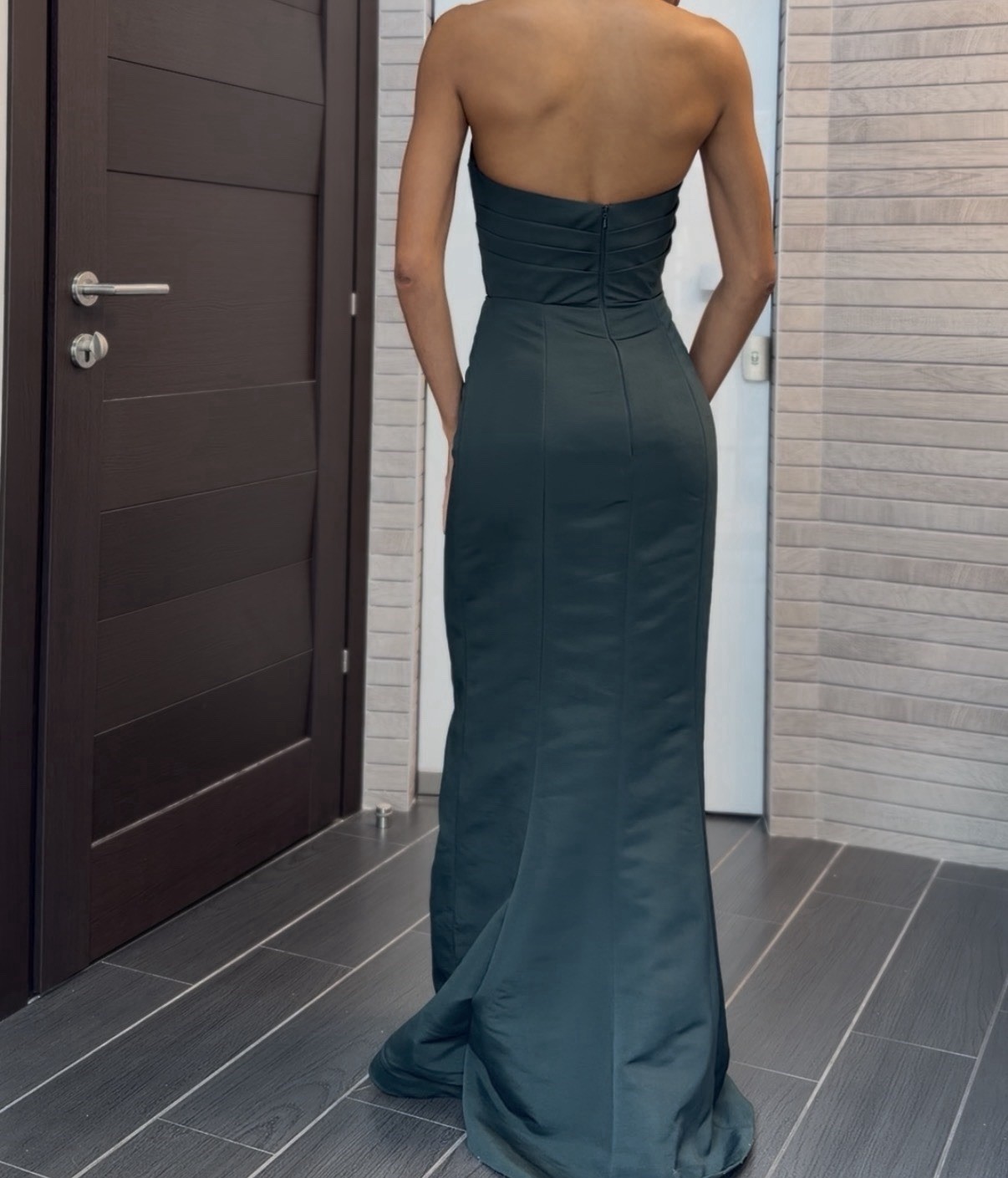Amsale Strapless Dark Teal Column Evening Gown Size 00