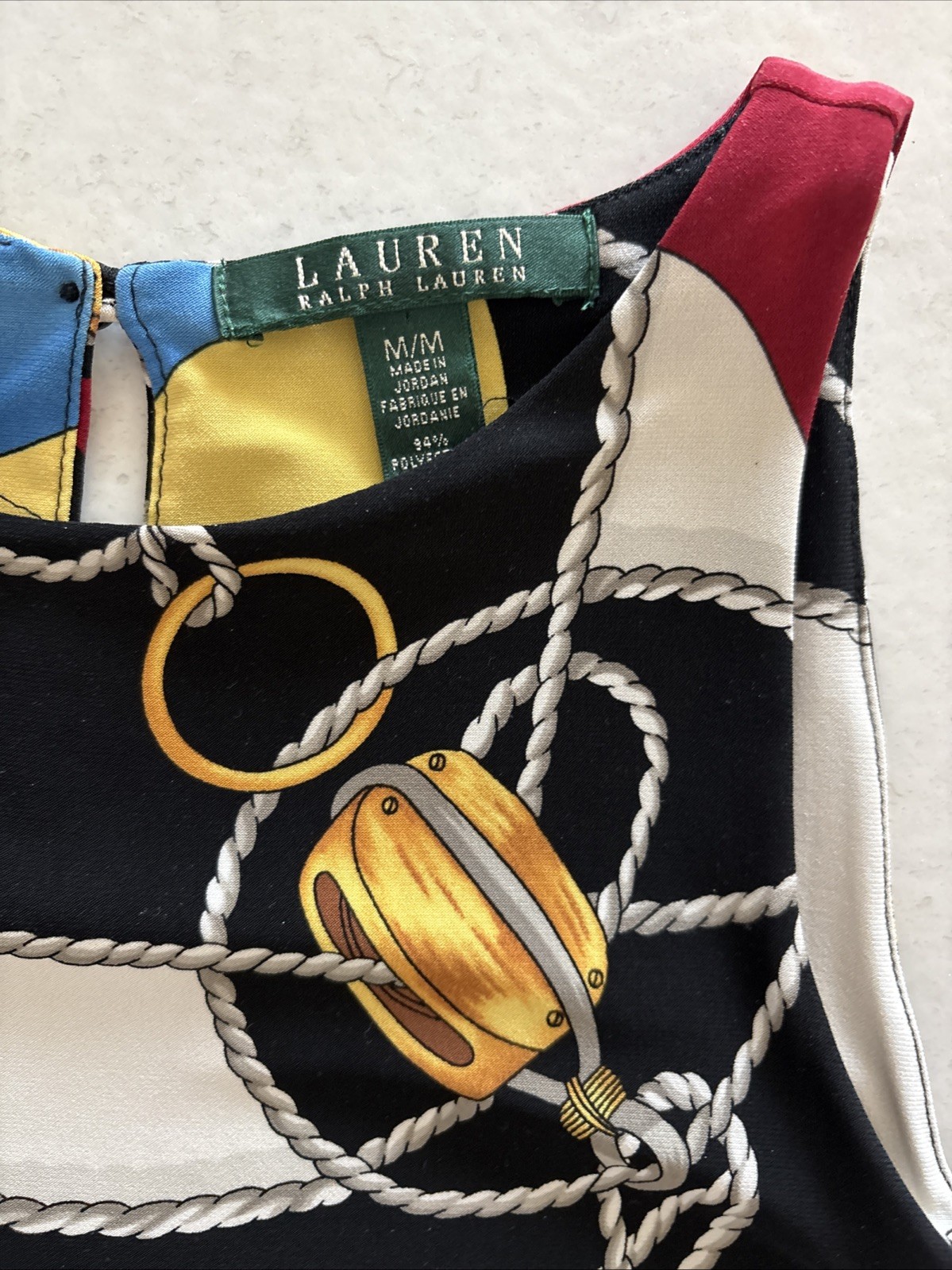 Ralph Lauren Nautical Chain Anchor Sheath Black Dress Rope Belt Size Medium