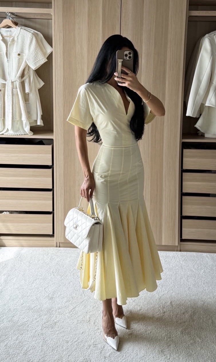 ZARA NEW WOMAN ZW COLLECTION POPLIN DRESS LIGHT YELLOW M 2221/014/306