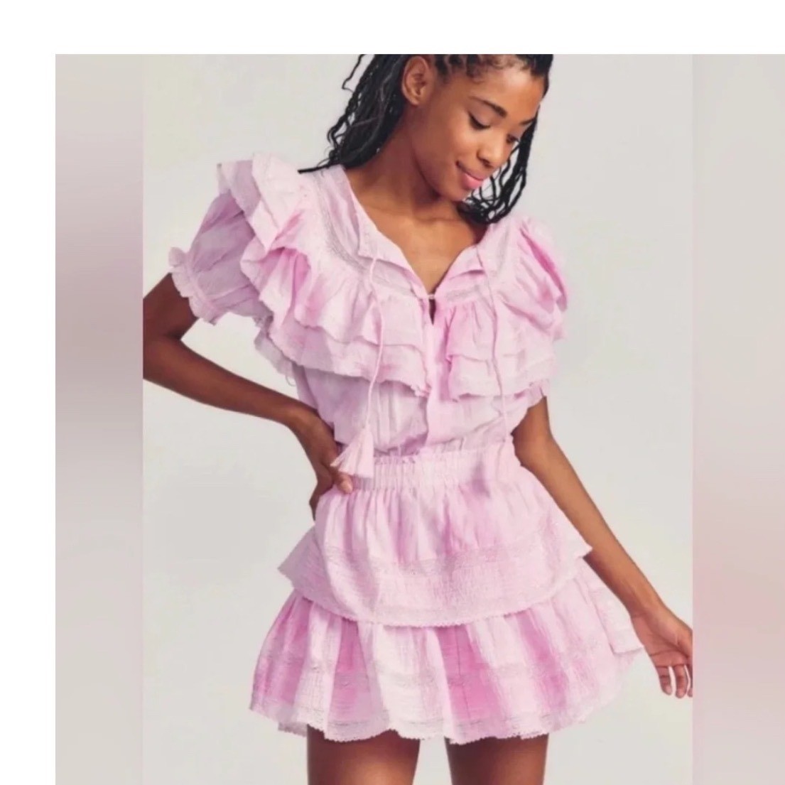 LoveShackFancy Liv Dress Peony Pink Cotton Ruffle Lace Mini XL