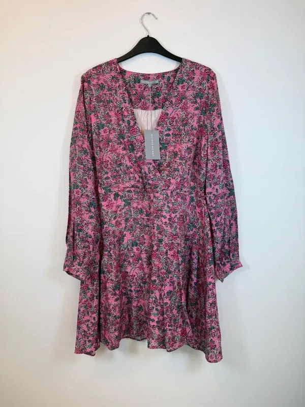 Oliver Bonas Tranquil Print Pink Mini Tiered Dress UK 12 BNWT