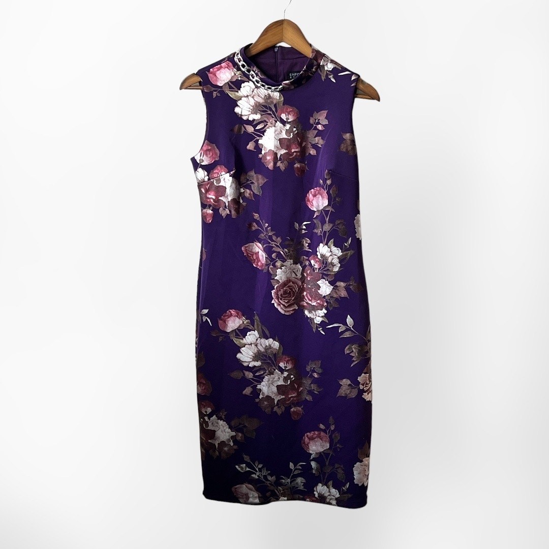En Focus Studios Purple Brocade Floral Sheath Dress