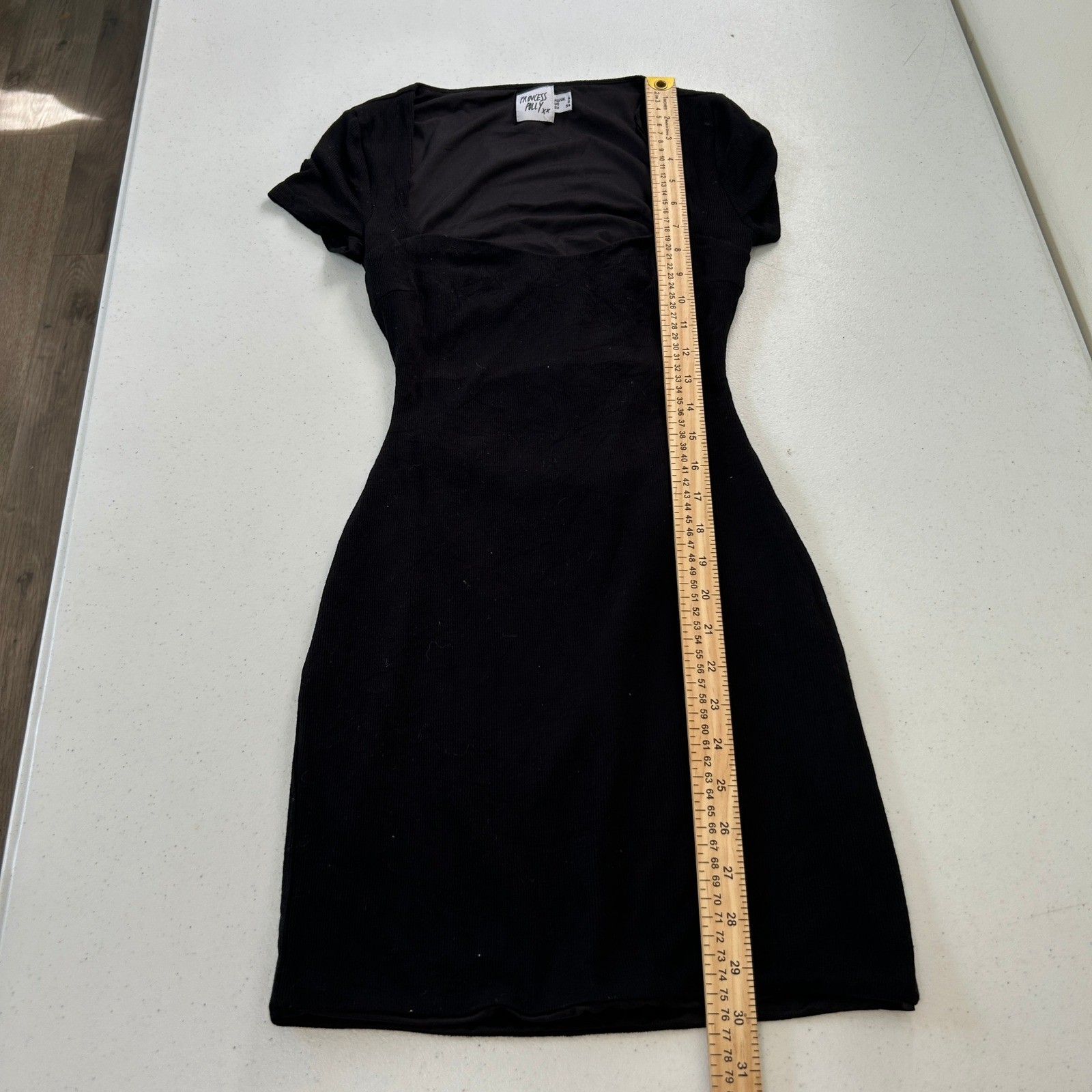 Princess Polly Black Ribbed Open Back Tie Mini Dress Sweetheart Neck US 2