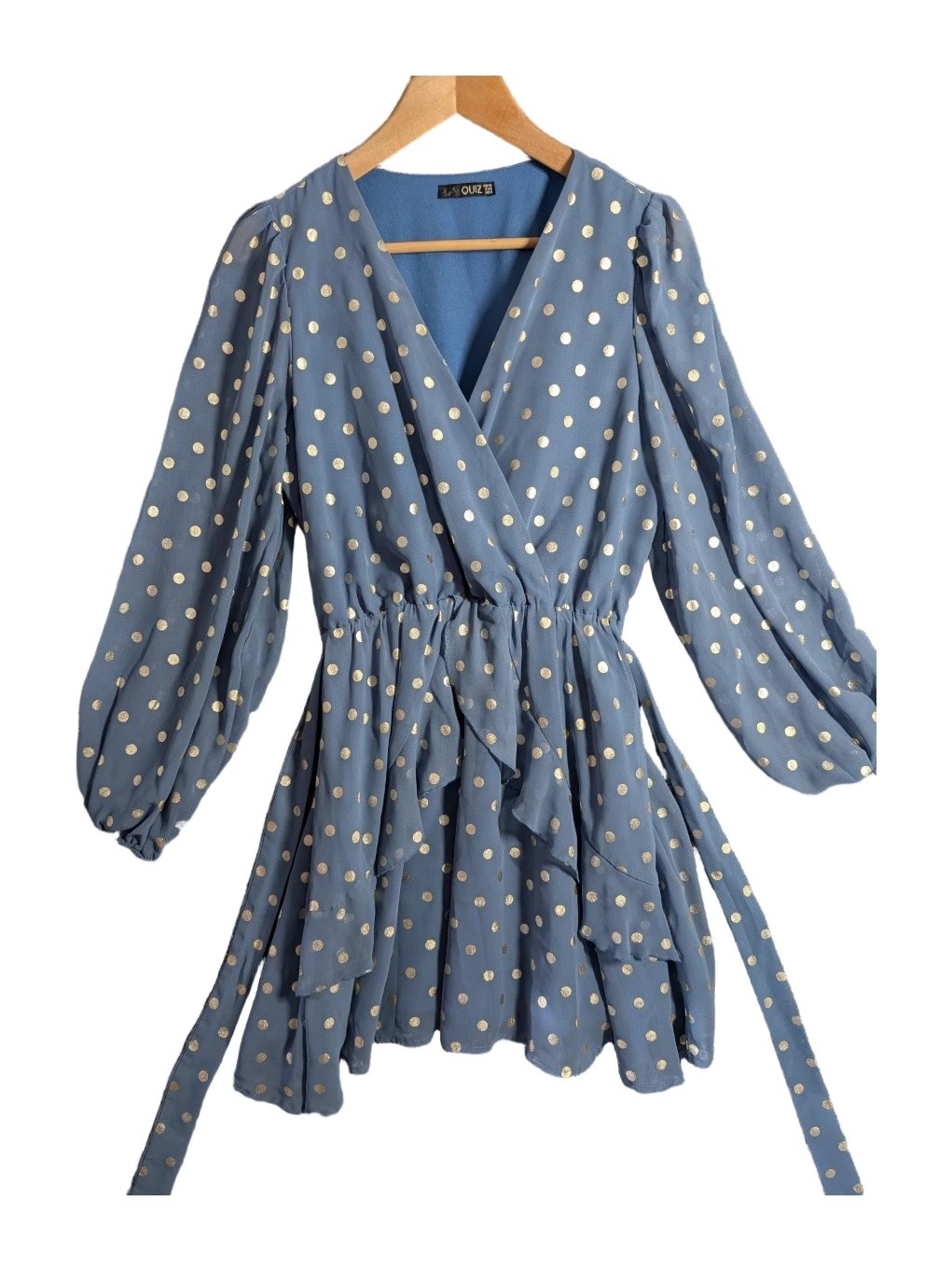 Quiz Women’s Blue Polka Dot Dress Size 12 33in Length 100% Polyester Used Good