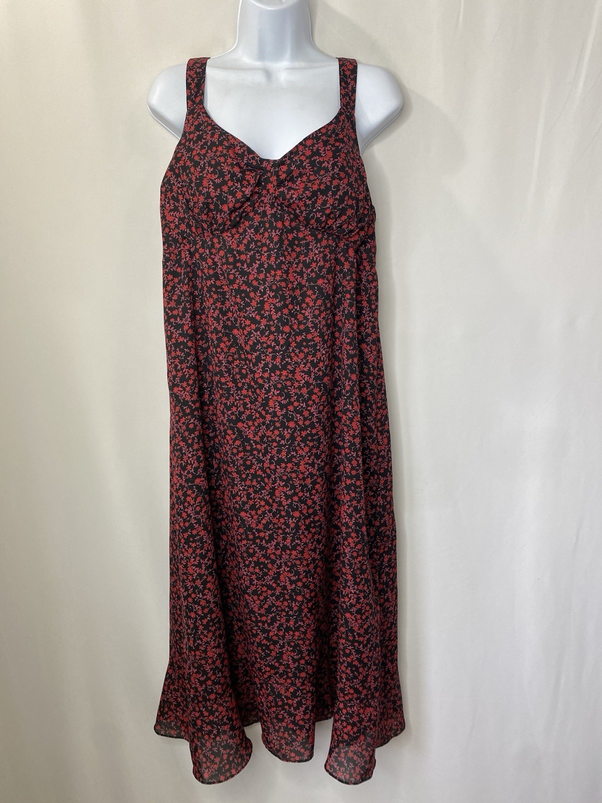 Vintage 90s Karin Stevens Womens Dress Size 16 Floral Flounce Ruffle Cottagecore