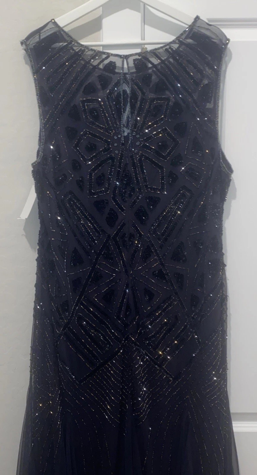 Pisarro Nights Geometric Beaded Mesh Sleeveless Gown Size 20 New Plum