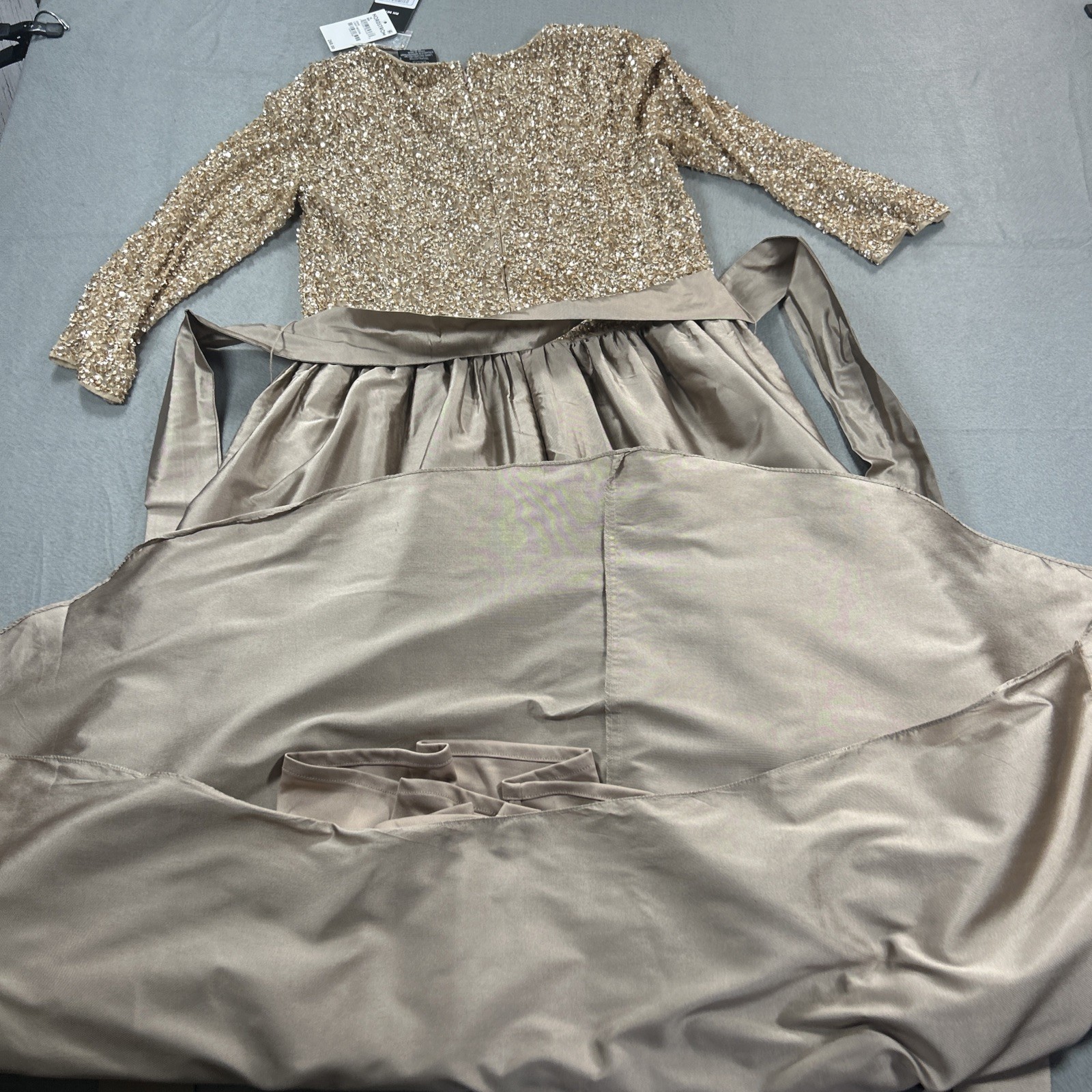 Pisarro Nights Size 12 NWT Light Mocha Gold Sequin & Taffeta Formal Gown