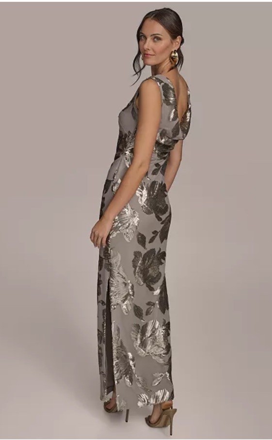 Donna Karan Cowl Back Sequinned Mesh Gown, Beige/dark Clay,Sz 6,New No Tag