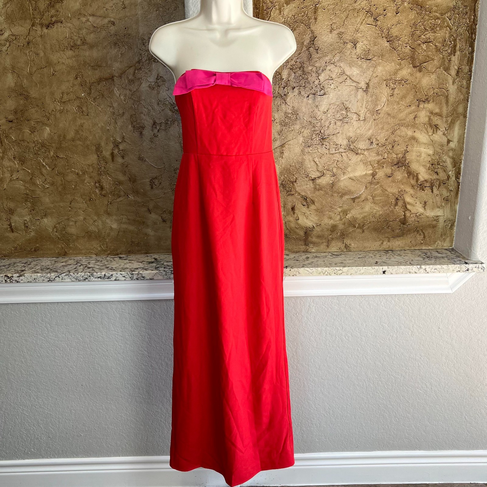 NWT Anthropologie Flat White Bow Midi Dress XS Strapless Formal Red Pink