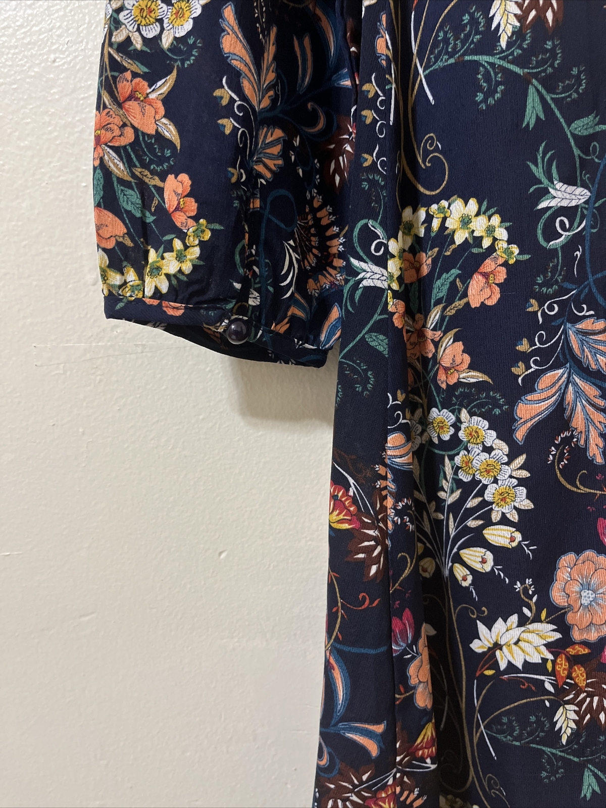 I. Madeline Garden Splendor Navy Blue Floral Print Long Sleeve Midi Dress M NWT