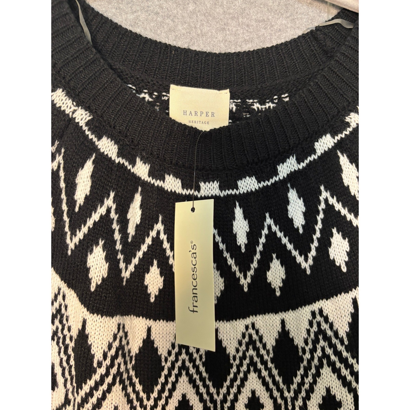 Harper Heritage Black White Fair Isle Sweater Dress Nordic Knit Winter NWT Large