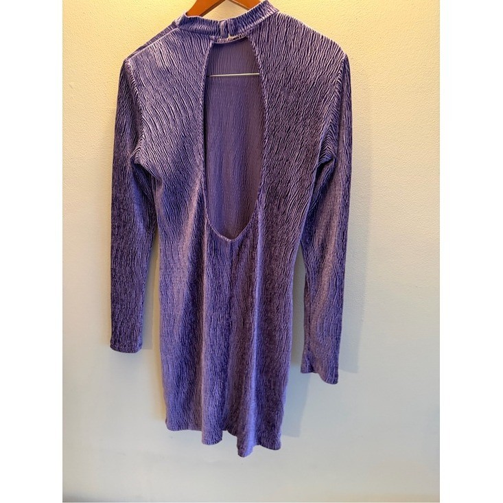 Divided Purple Plisse Textured Open Back Mock Neck Mini Dress Womens Medium