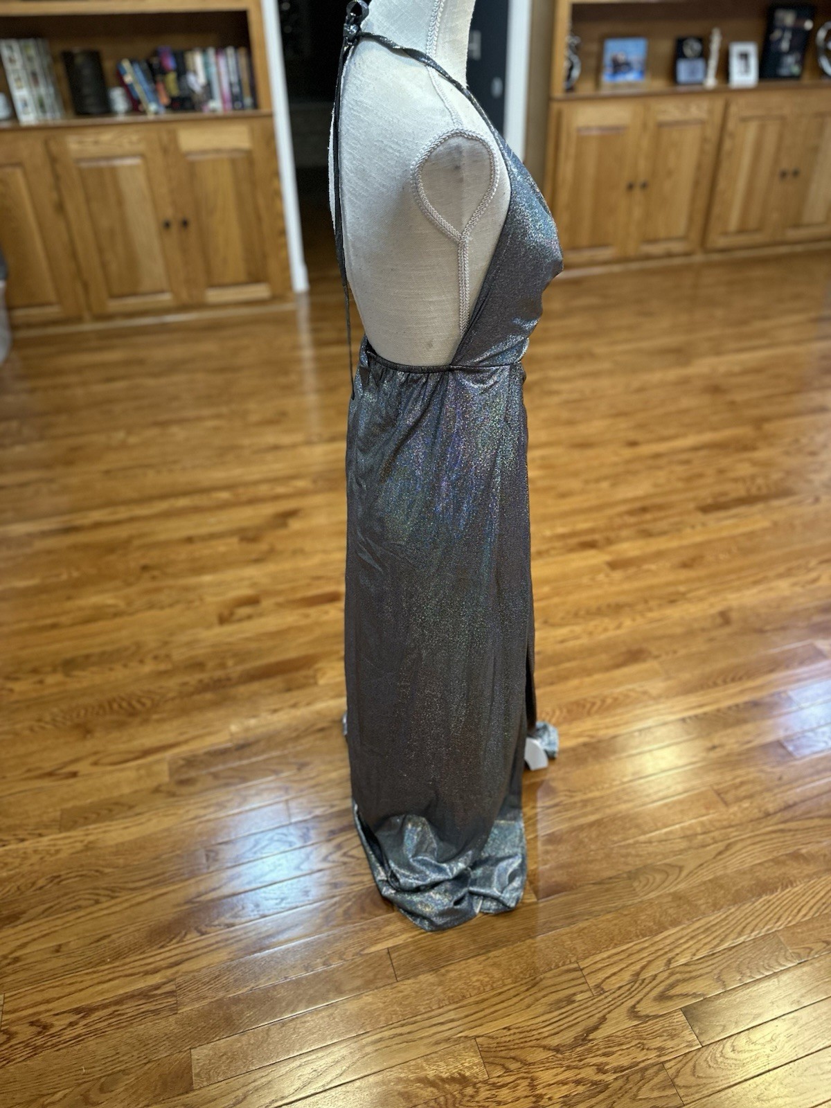 Fiestar Shimmery Silver Make Cut Maxi Dress Women’s Size Medium EUC