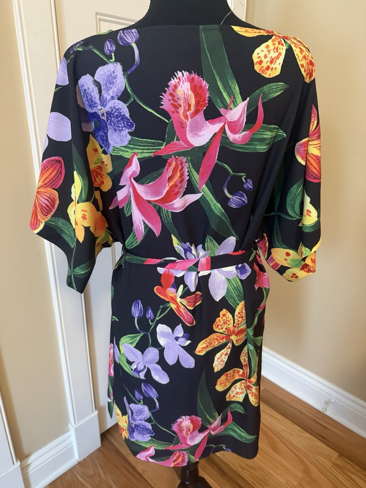 Lands’ End Black Multicolored Floral Dress Short Sleeve Womens Size S (6-8) NWOT