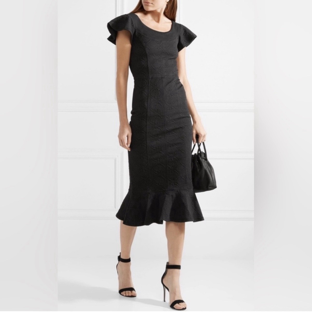 OPENING CEREMONY Textured Jacquard Stretch Knit Ruffle Peplum Dress Sz Small NWT