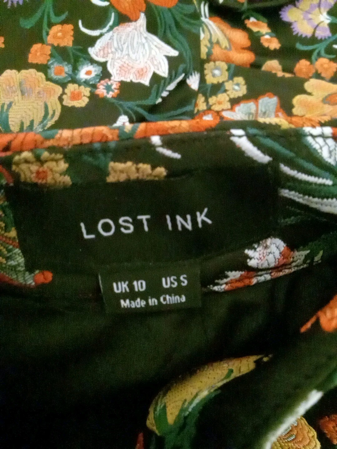 Lost Ink Women Black Multicolor Floral Ruch Mutton Sleeve Dress Size Small