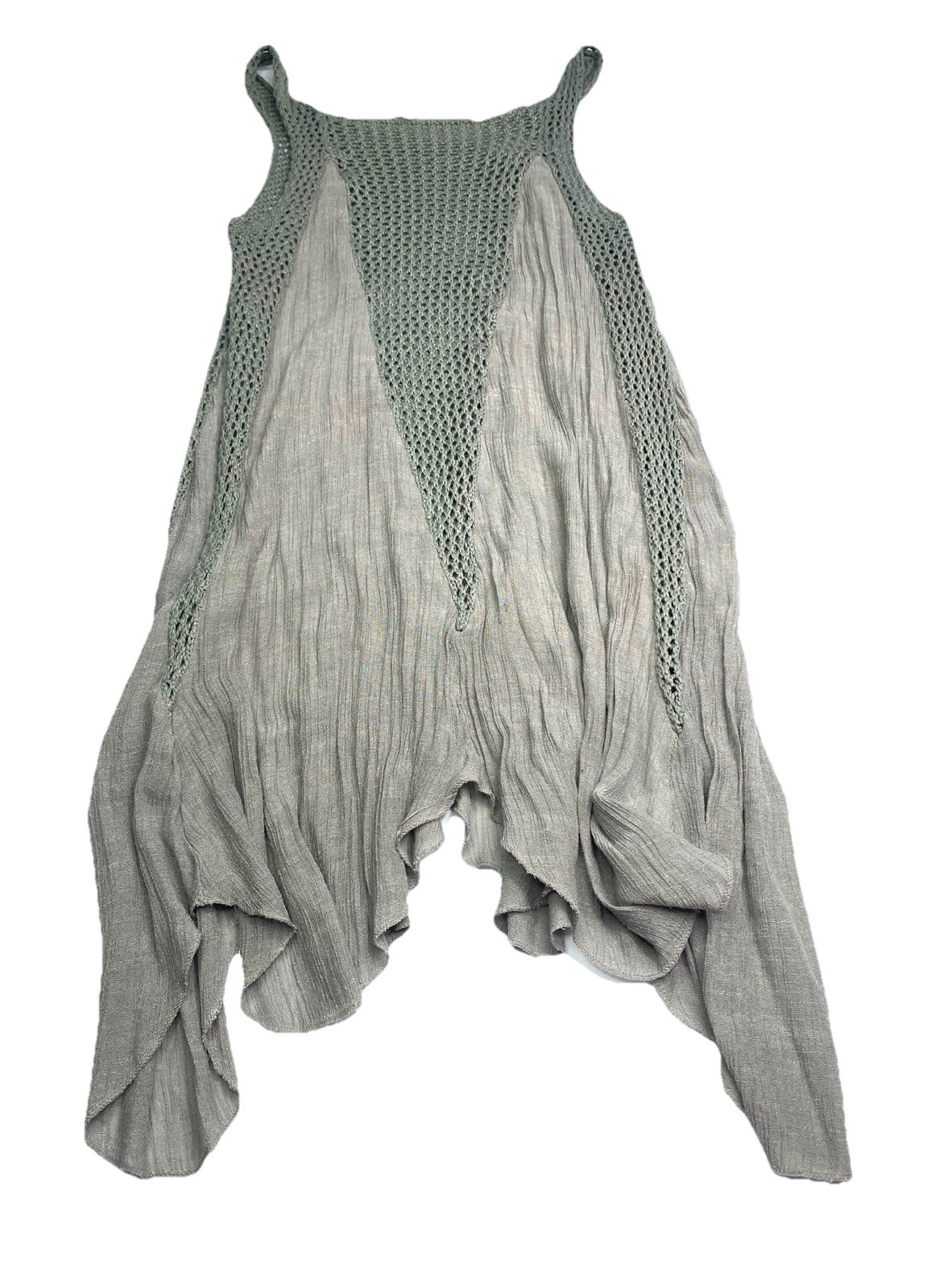 Elan Beach Sage Green Crochet Knit Mixed Media Mini Dress Womens Size M/L