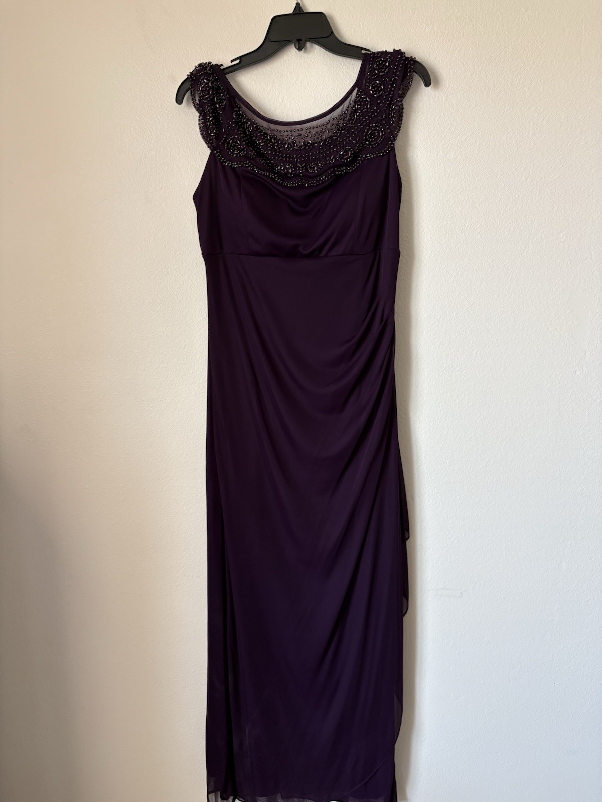 MSK Purple Bell Sleeve Dress with Rhinestones Ruched Back Size 8