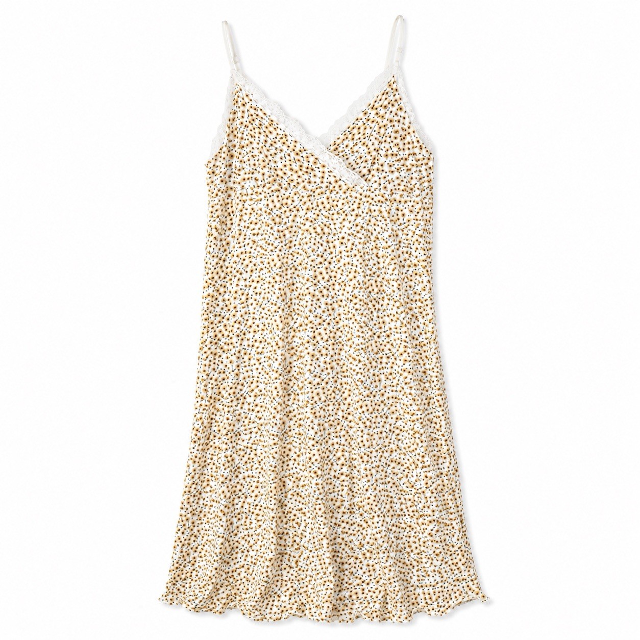 Women’s XL Floral Midi Slip Dress Ivory Lace Trim Sleeveless Spaghetti Strap
