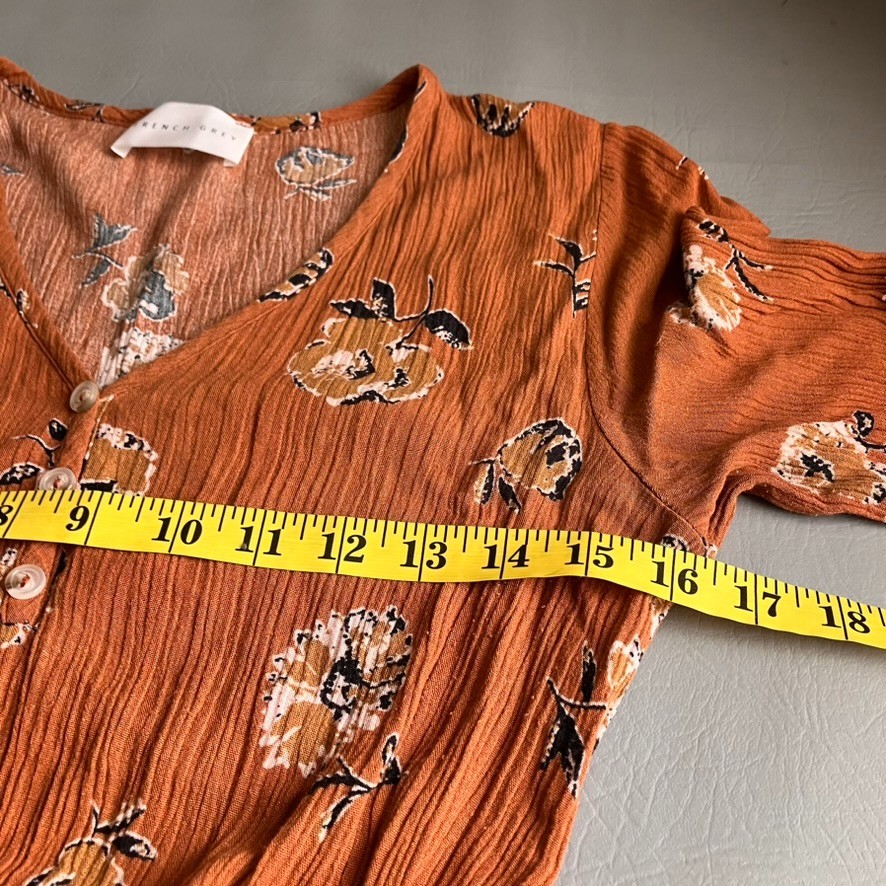 French Grey Stitchfix Brown Floral Cottagecore Midi Dress Crinkle Size Small