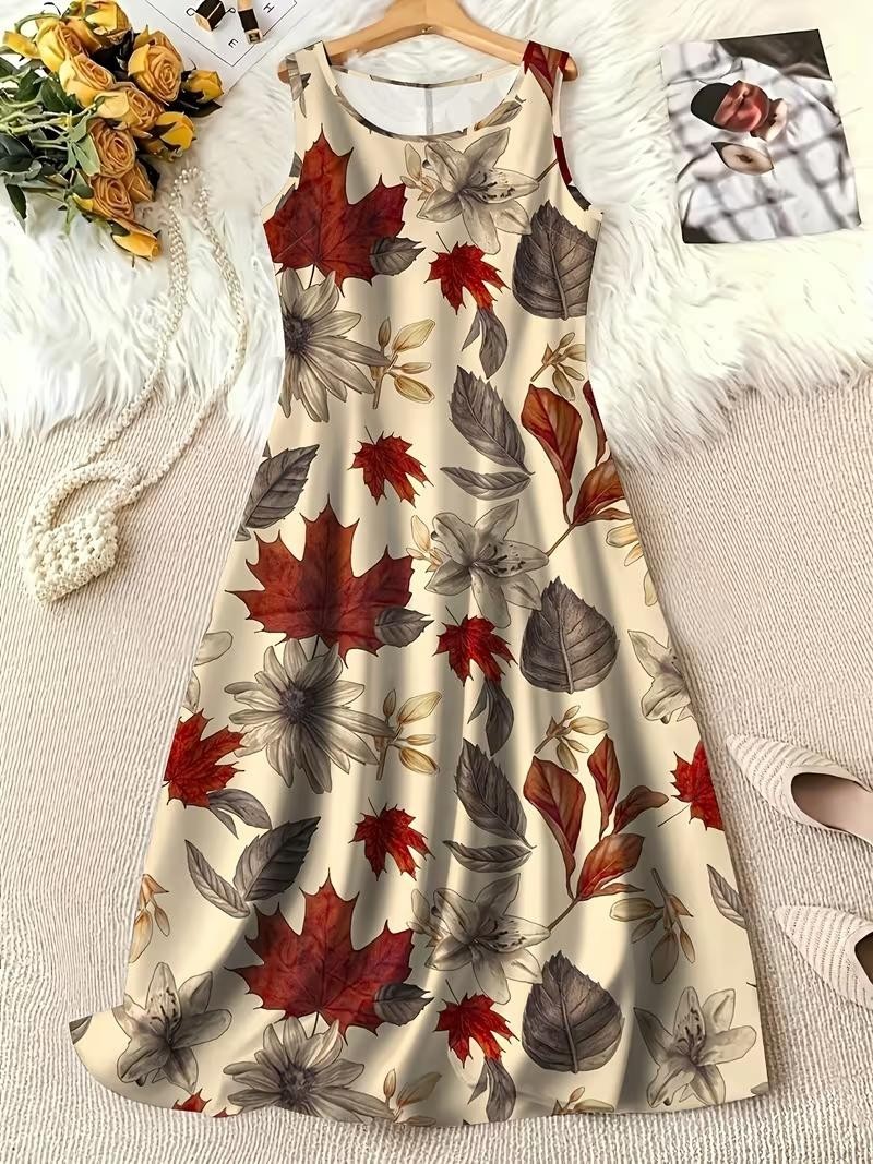Plus 5XL (Size 22) – Elegant Harvest Flowers Everyday Dress ✨New