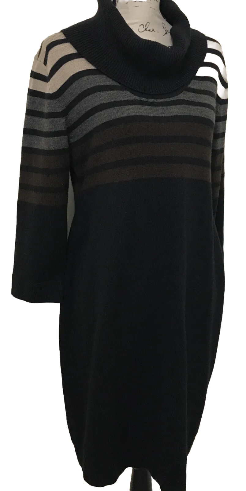Connected Apparel Black/Multicolor Knit Dress Size XL 3/4 sleeve collared