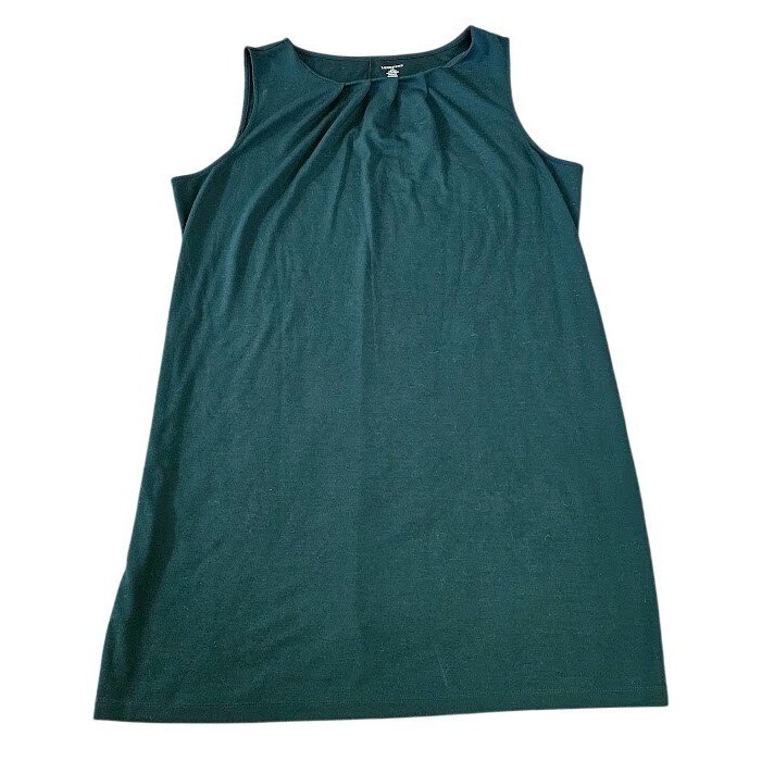 Lands End Dress Womens 2X Forest Green Pleated Neck Sleeveless A-Line Office