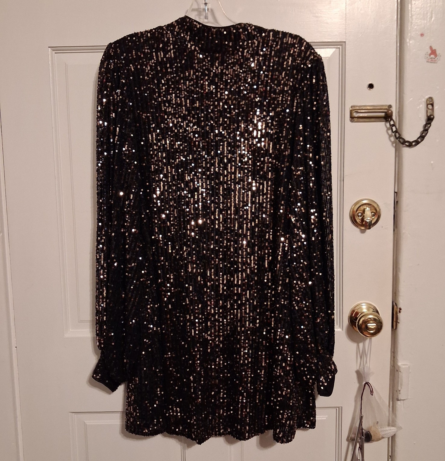 Black Sequin Shift Mock Neck Long Sleeve Dress Size S
