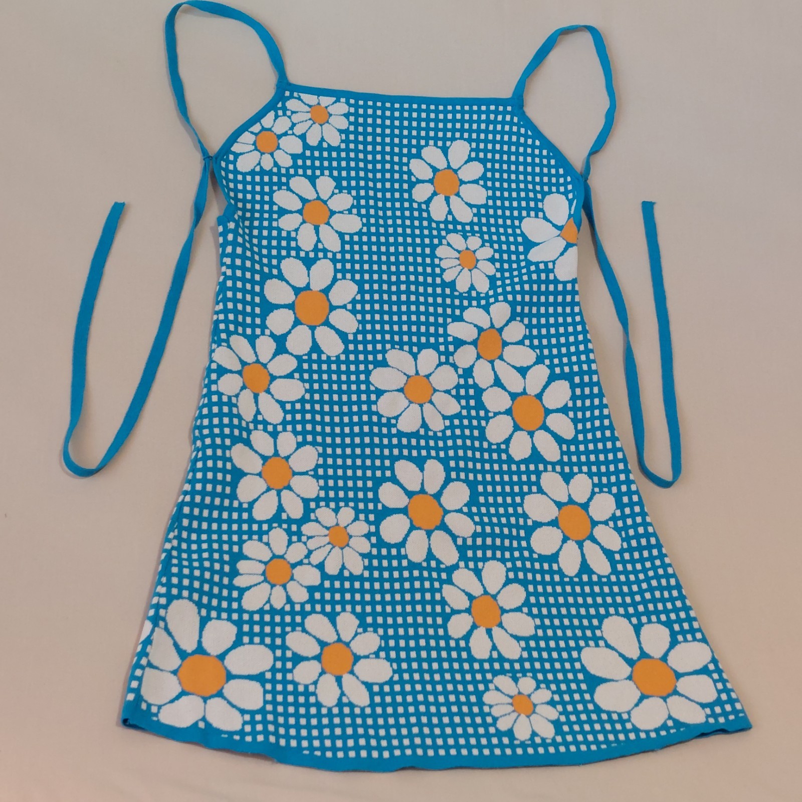 ZARA Dress Womens M Blue Floral DAISY Babydoll Fairy Whimsical Romantic Tie Back