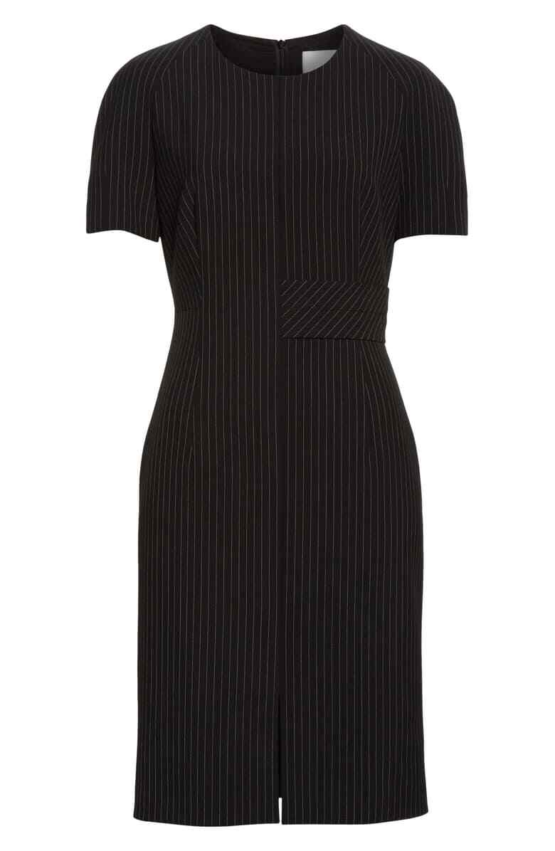 HUGO BOSS DEDORI PINSTRIPE PONTE SHEATH DRESS sz 14 US/ 18 UK