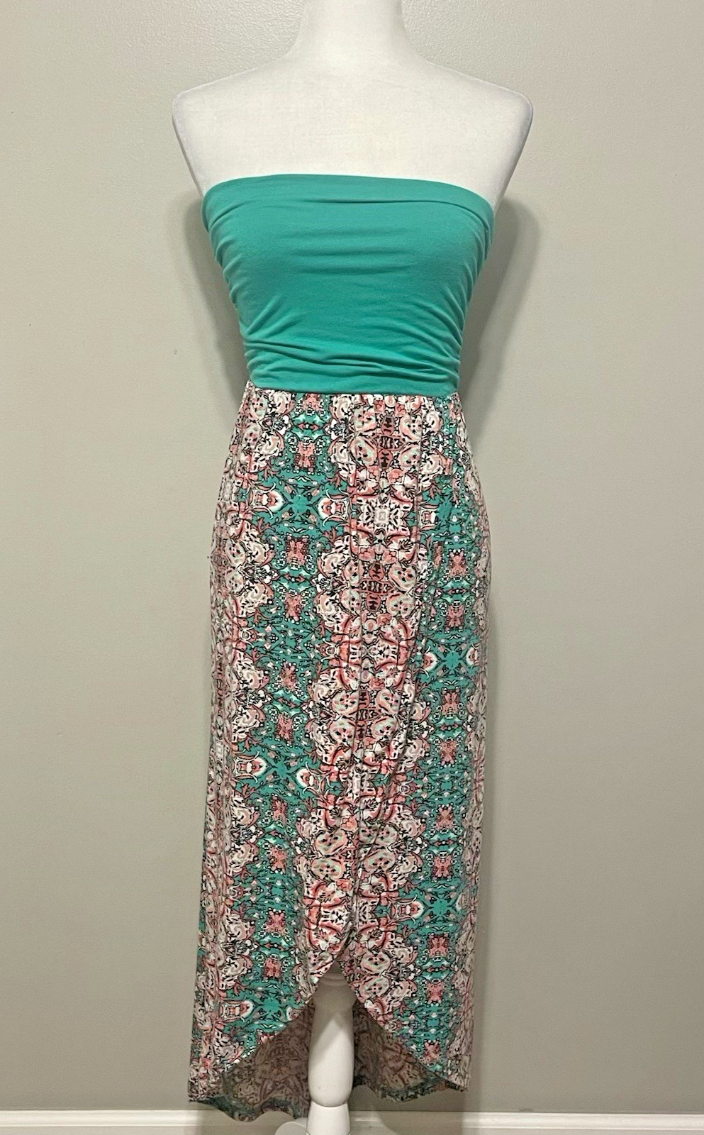 Women Small Maxi Tube Dress Floral Sleeveless Boho Beach Resort Festival Abstrac
