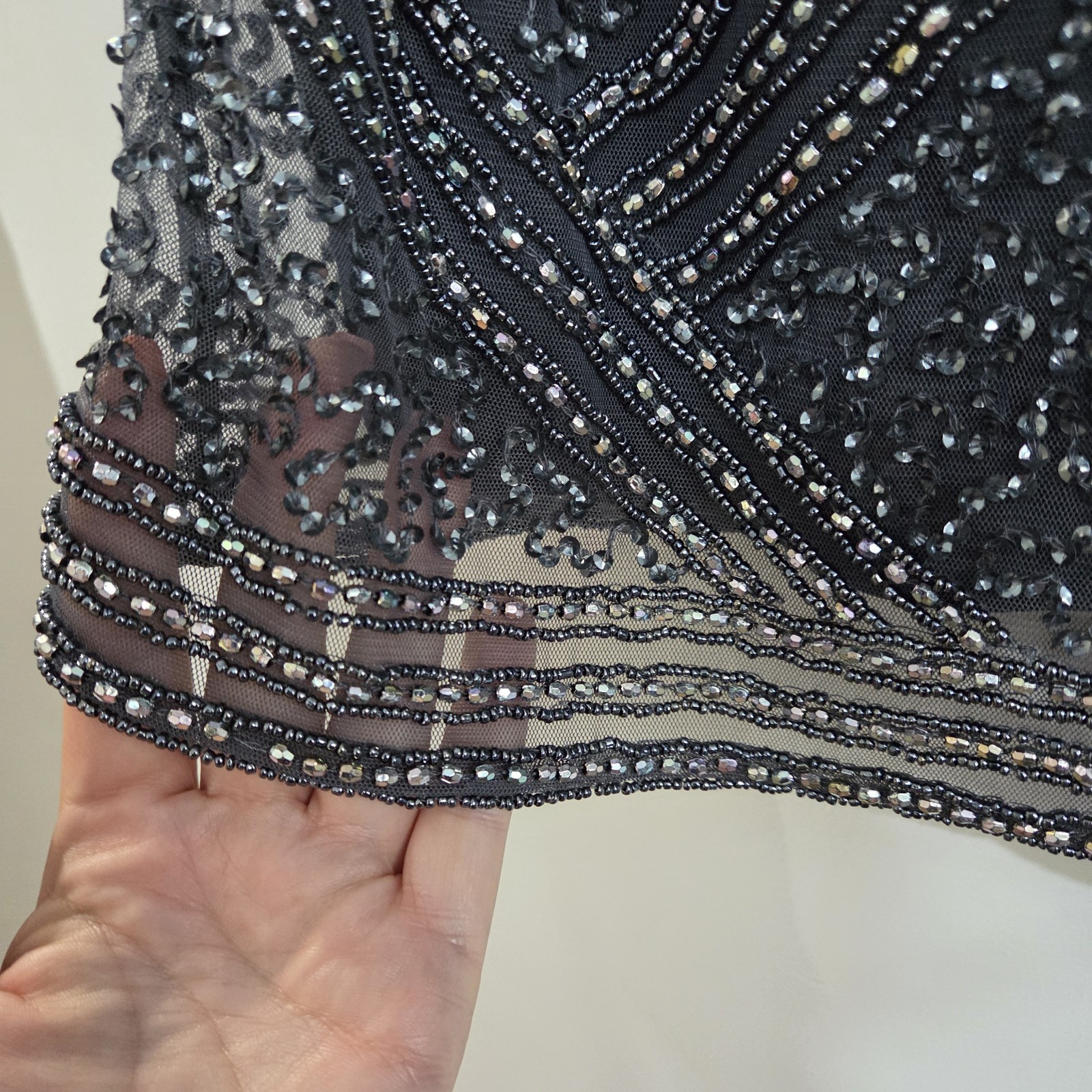 Pisarro Nights Size 8 Beaded Short Sleeve Midi Dress Slate Blue NWOT