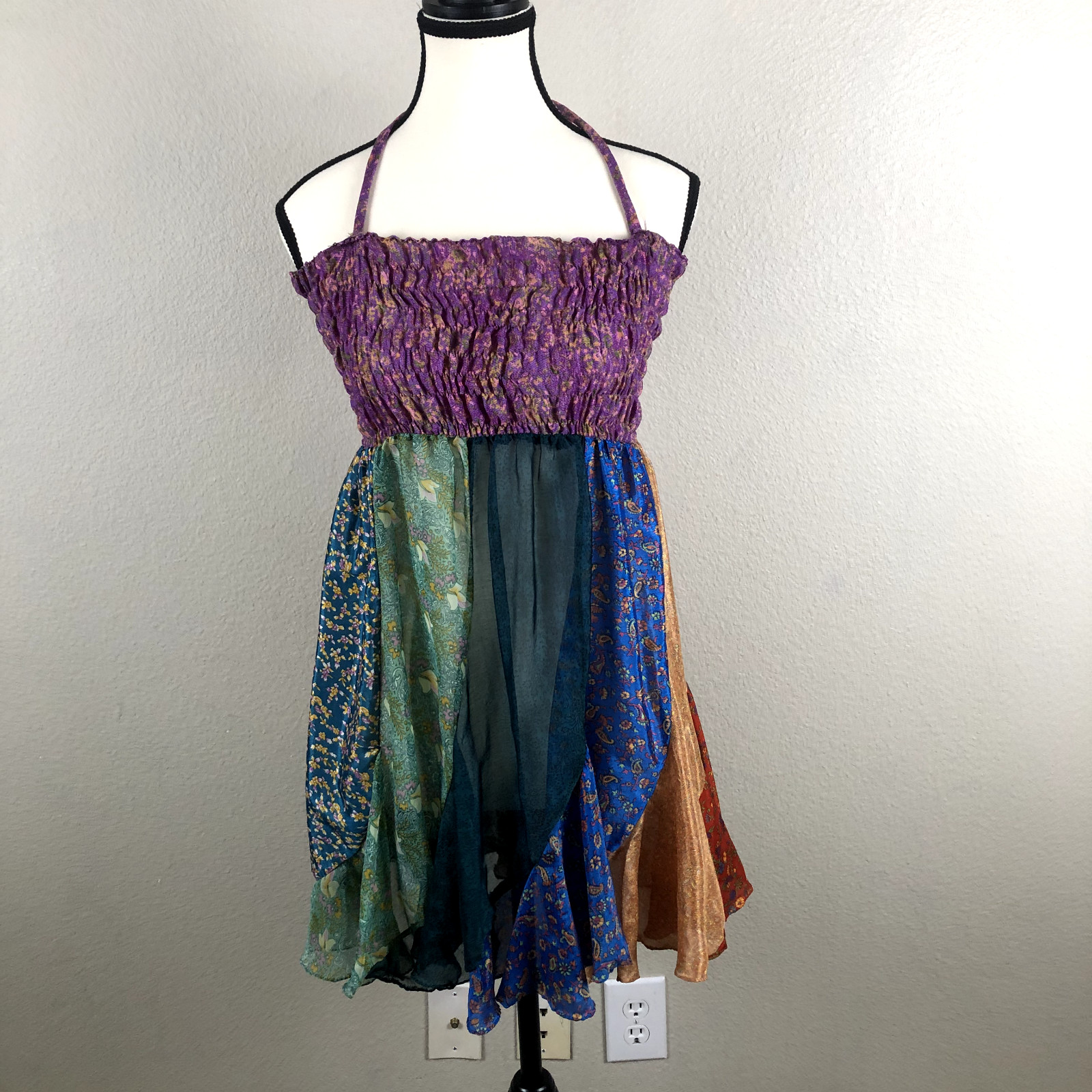 Jezebel Slip Dress Women X Small Multicolor Patchwork Silk Blend Asymmetrical
