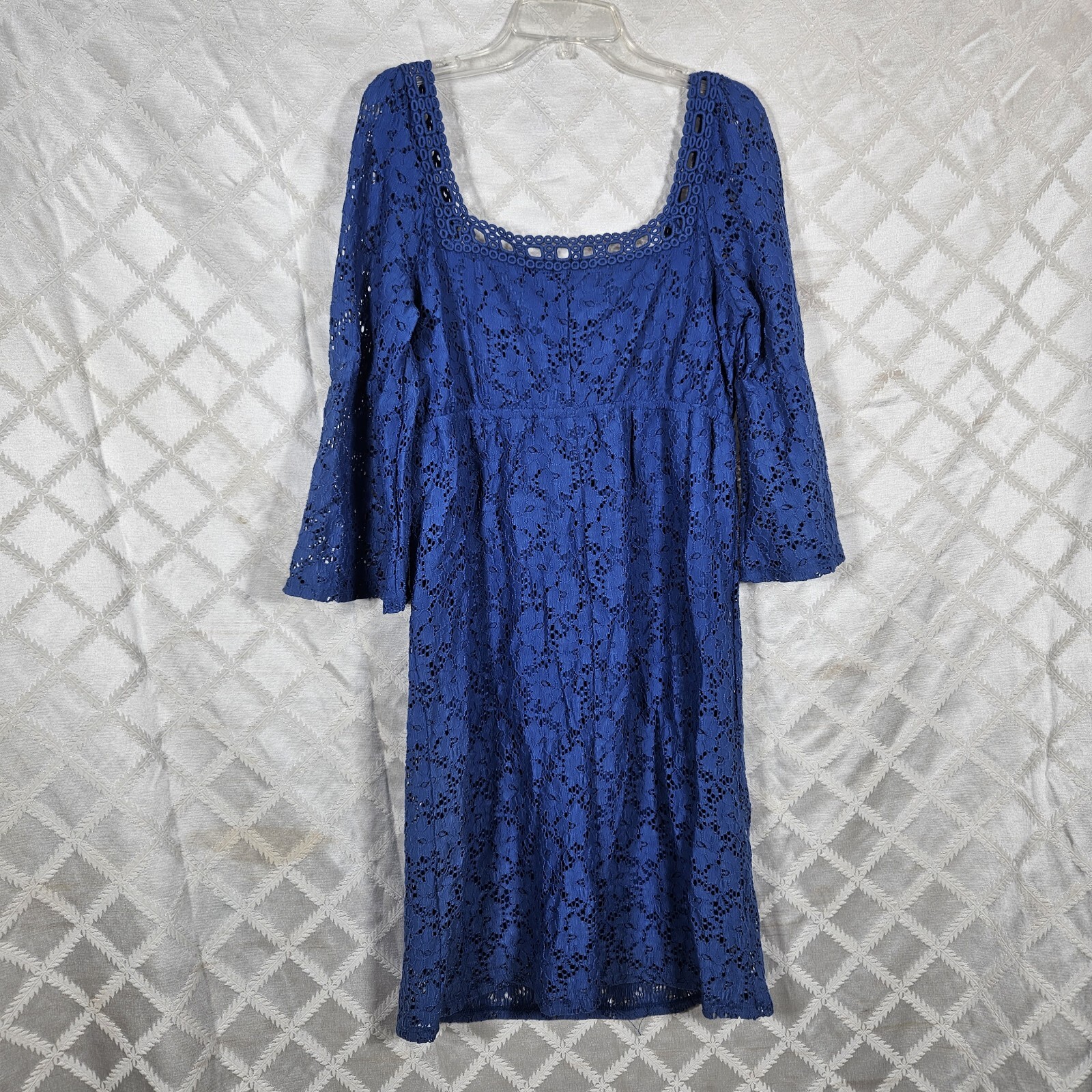 Laundry By Design Womens S Boho Dress Crochet Floral Lace Elastic Waist Blue