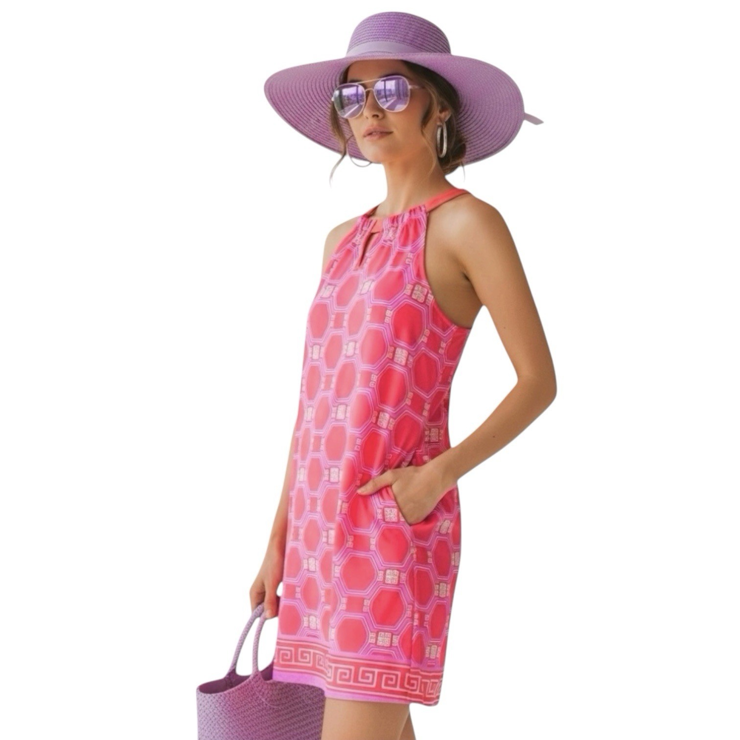Cabana Life Dress Coral Lilac Amelia Island UPF 50+ Keyhole Wrinkle Resistant XL