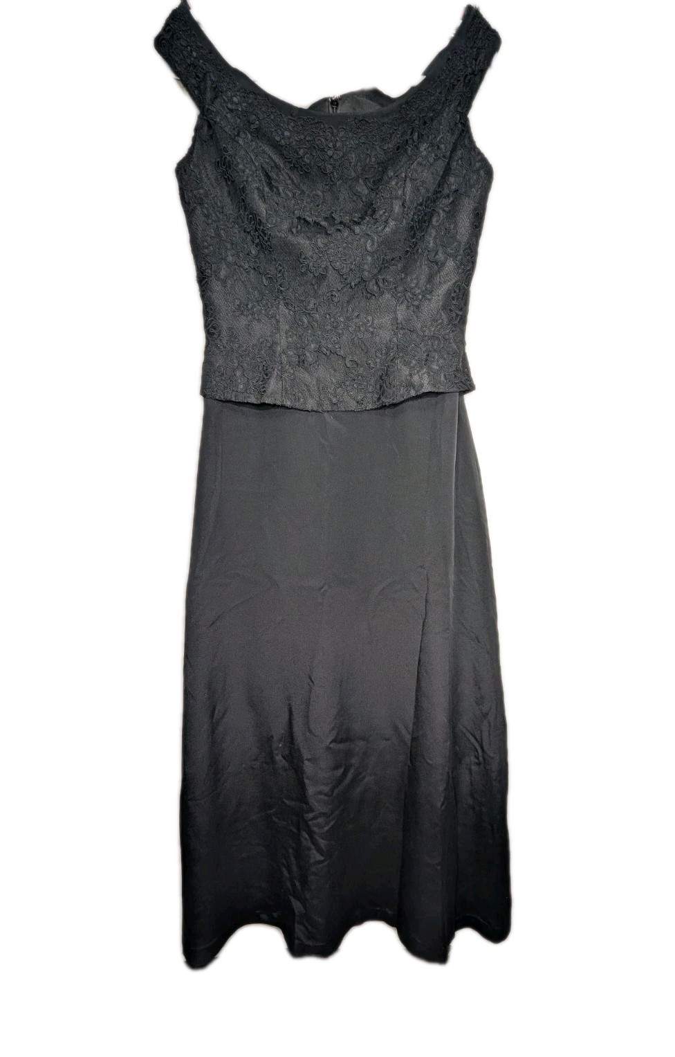 Belsoie Silk Evening Gown Black Lace Off Shoulder A-Line Formal Dress Womens 14