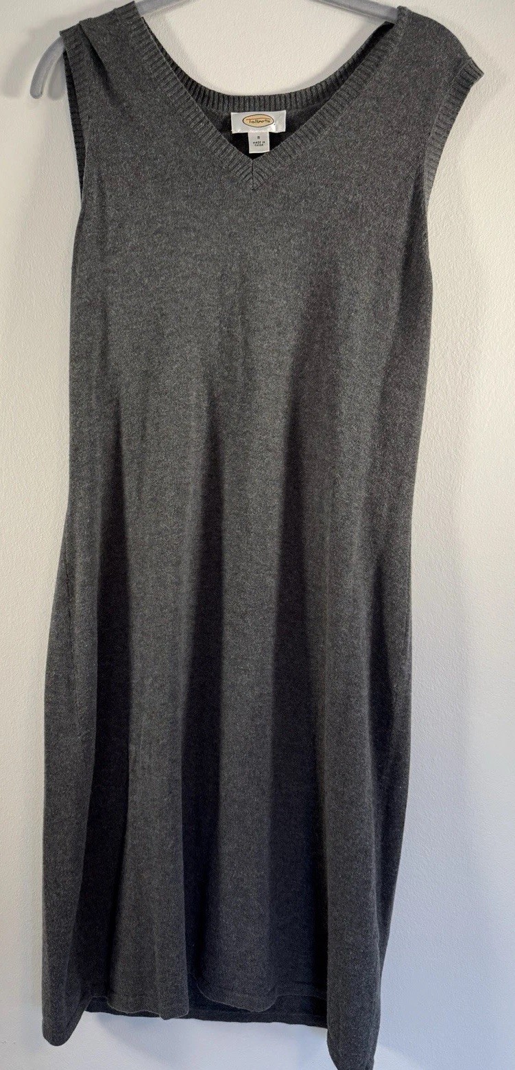 Talbots Sweater Dress Sleeveless Small Gray Silk Cotton Wool Cashmere Blend Knit
