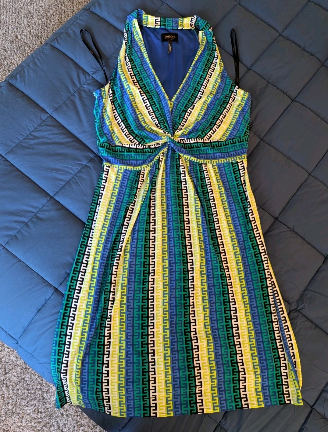 Laundry by Shelli Segal Womens Summer Dress Sleeveless Blue Yellow Green Size 12