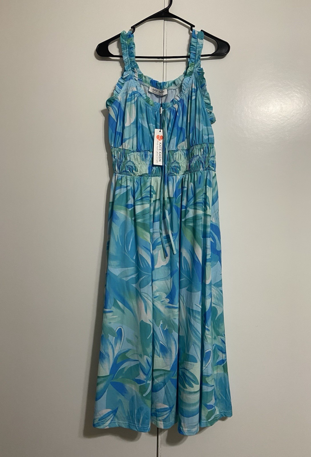 Kate Kasin Women’s Size Large Ruffle Sleeveless Square Neck A-Line Midi Sundress