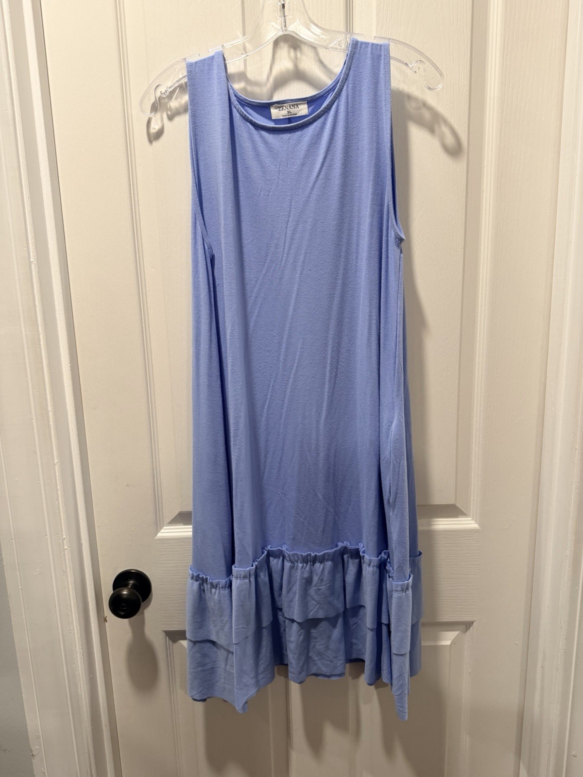 Zenana Women’s XL Blue Solid Tank Dress Ruffle Hem Round Neck Sleeveless