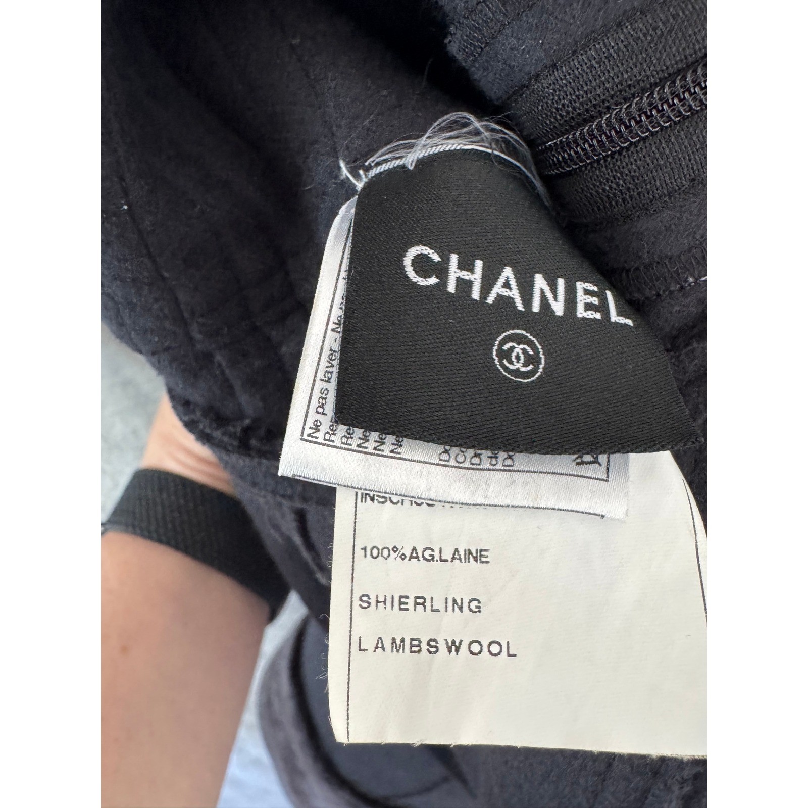 Chanel 09A Black Wool Shearling Trim Mini Dress CC Logo P36438V26320 FR 36 US