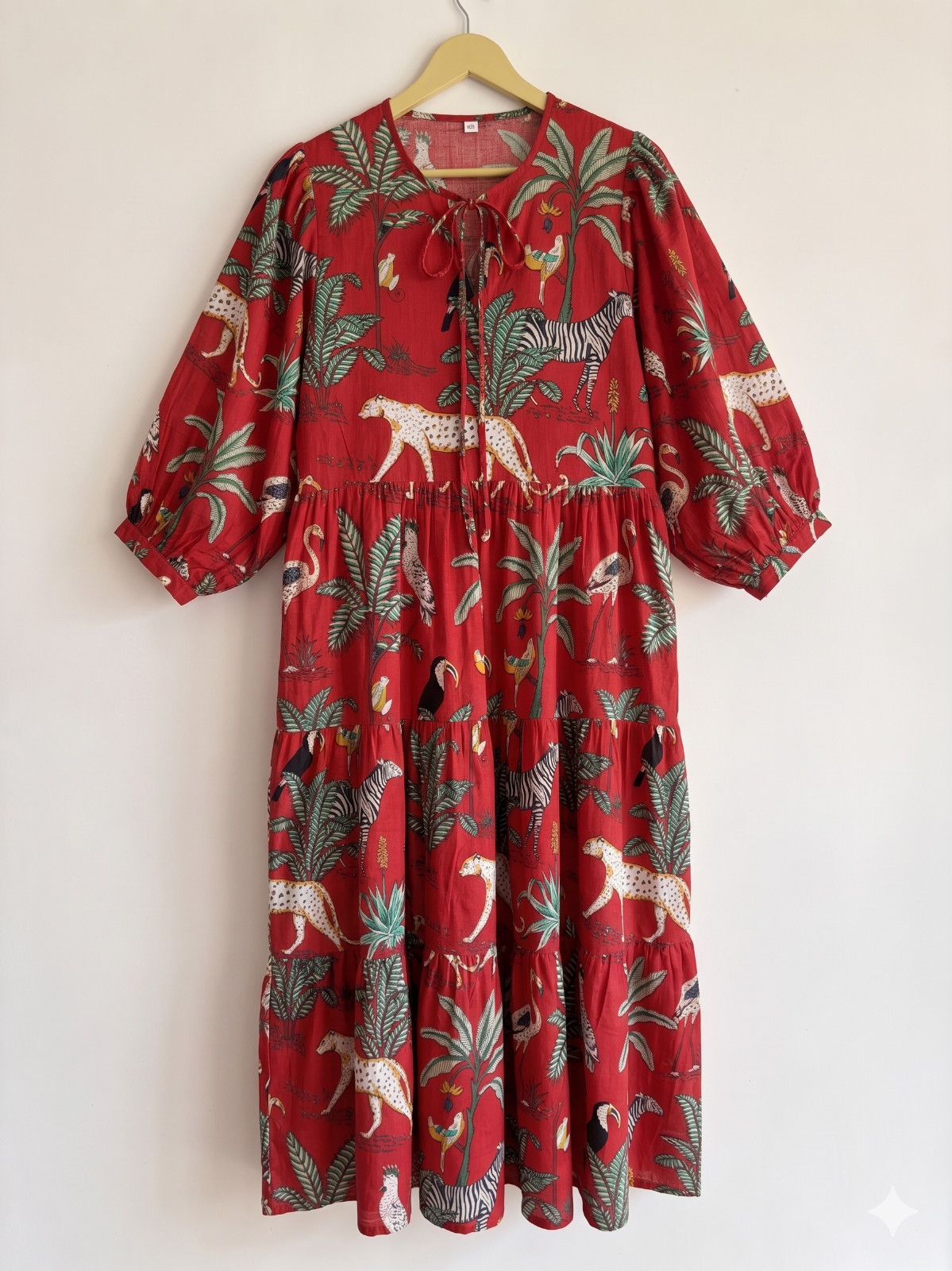 Cotton Dress for Women’s Animal Print Midi Summer Dressing Gown (Red)