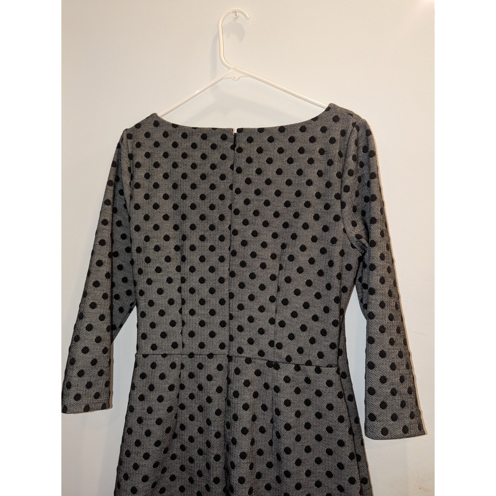 Talbots Black Polka Dot faux Wrap Dress 3/4 Sleeve Boat Neck Women’s Size M